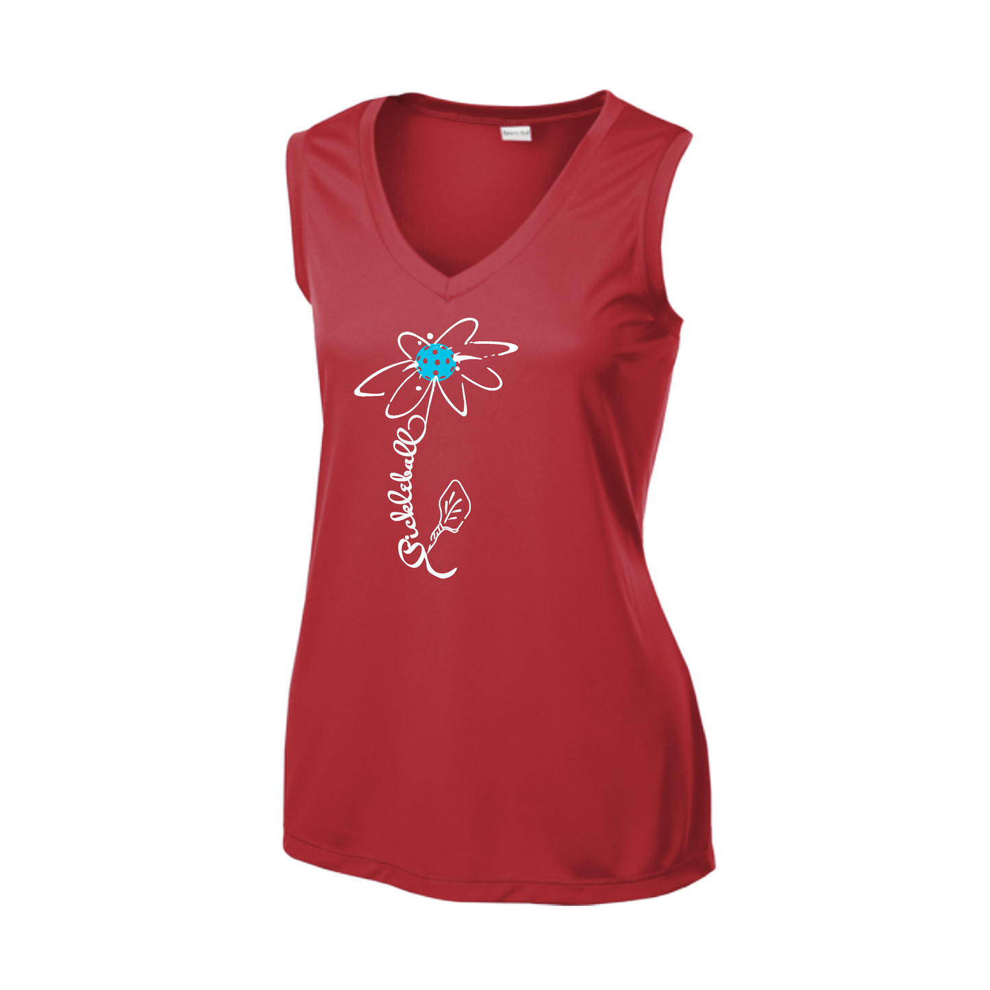 Pickleball Flower (Cyan Green Orange) | Women’s Sleeveless Athletic Shirt | 100% Polyester