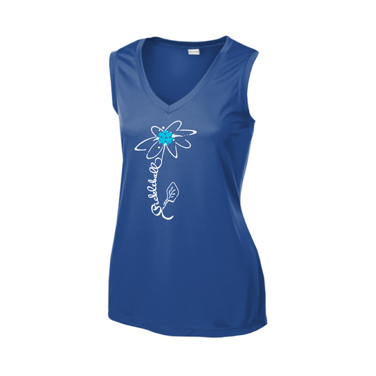 Pickleball Flower (Cyan Green Orange) | Women’s Sleeveless Athletic Shirt | 100% Polyester