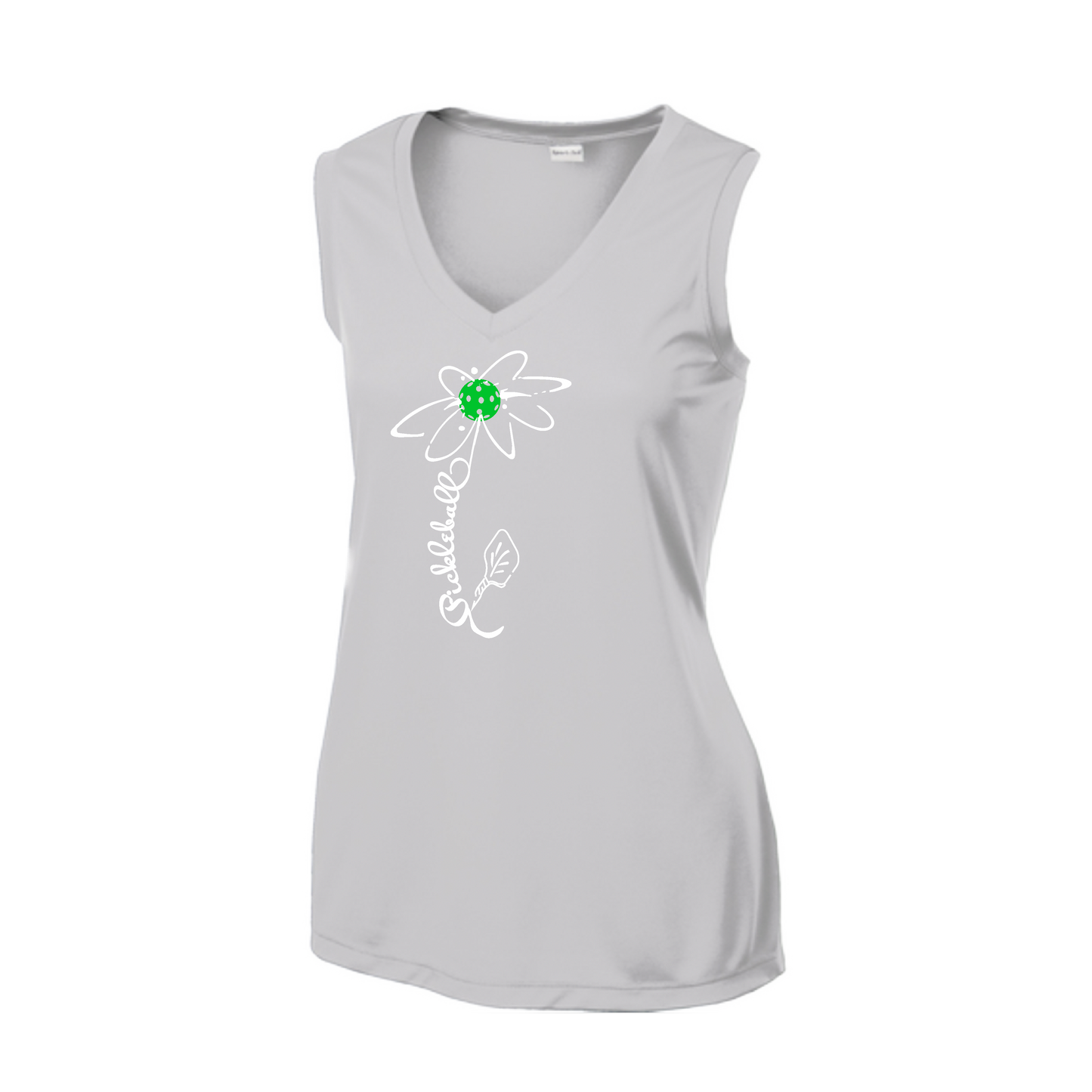 Pickleball Flower (Cyan Green Orange) | Women’s Sleeveless Athletic Shirt | 100% Polyester