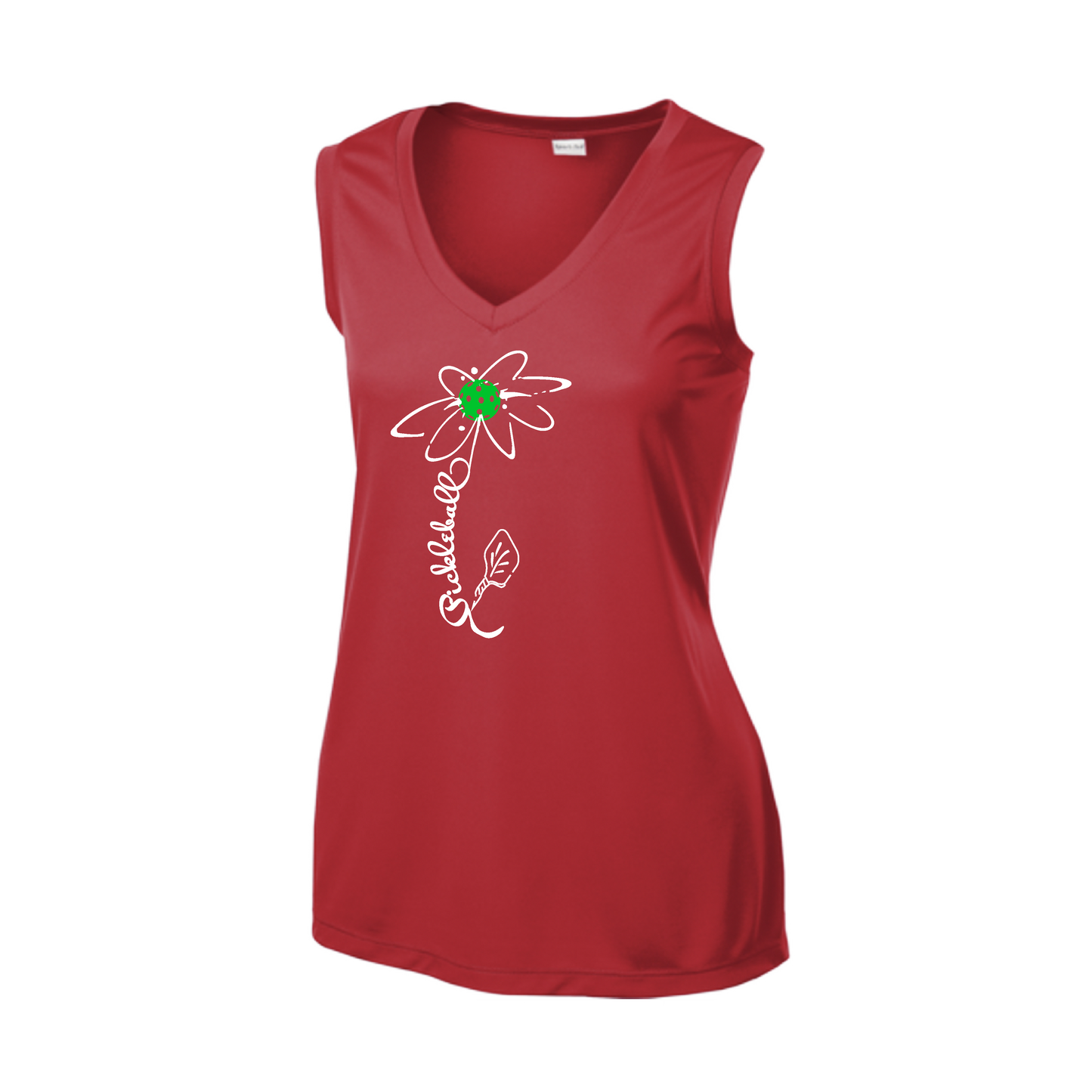 Pickleball Flower (Cyan Green Orange) | Women’s Sleeveless Athletic Shirt | 100% Polyester