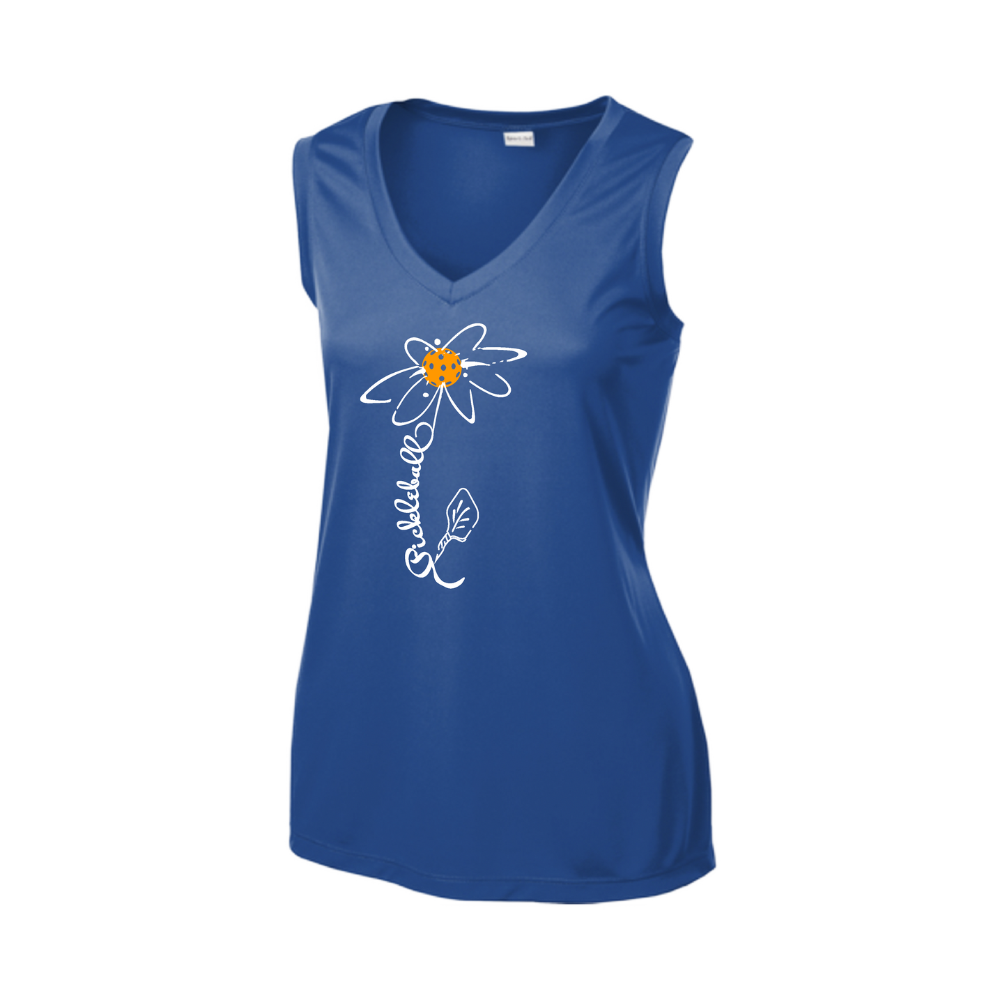 Pickleball Flower (Cyan Green Orange) | Women’s Sleeveless Athletic Shirt | 100% Polyester