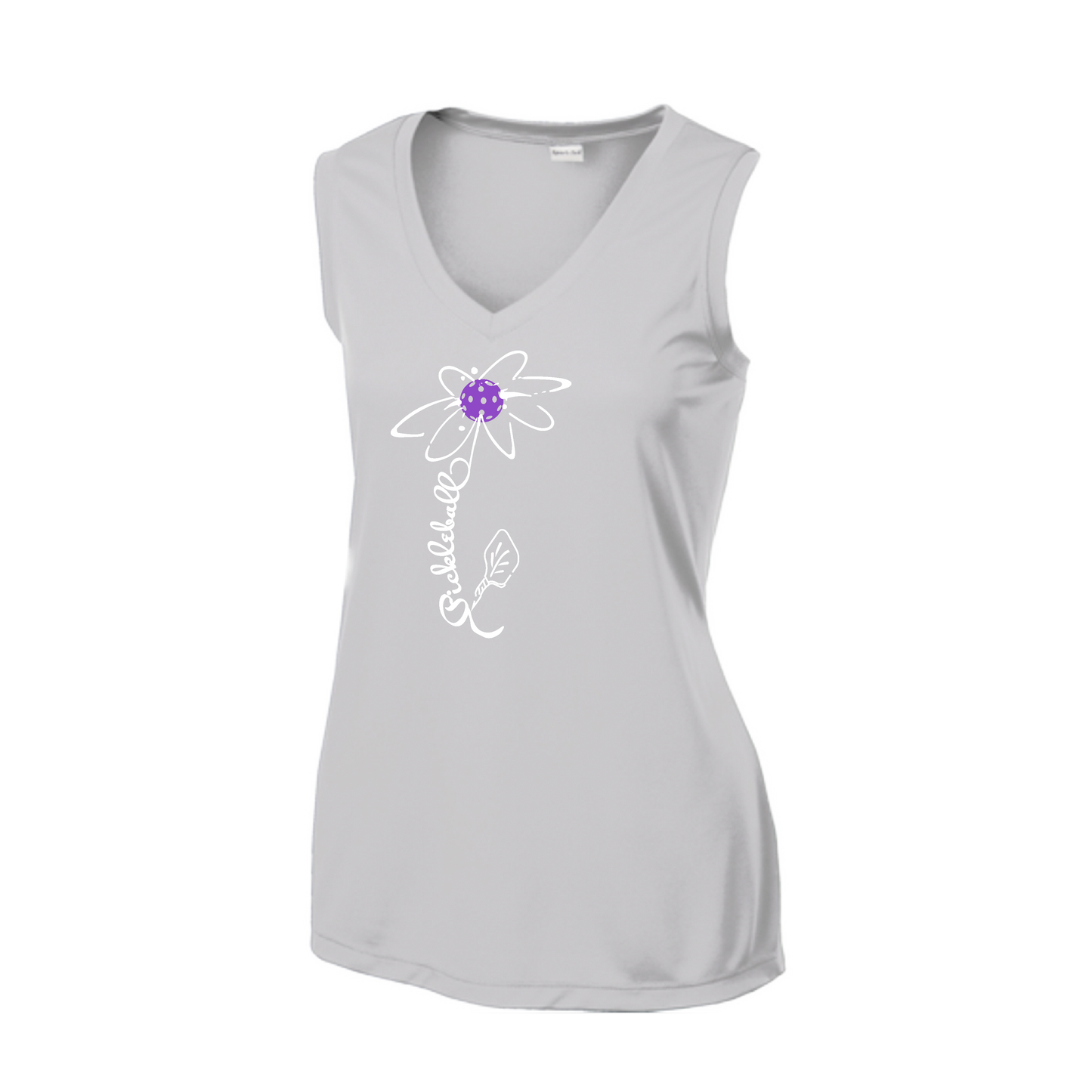 Pickleball Flower (Pink Purple Rainbow) | Women’s Sleeveless Athletic Shirt | 100% Polyester