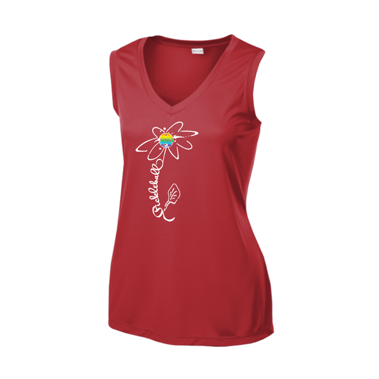 Pickleball Flower (Pink Purple Rainbow) | Women’s Sleeveless Athletic Shirt | 100% Polyester