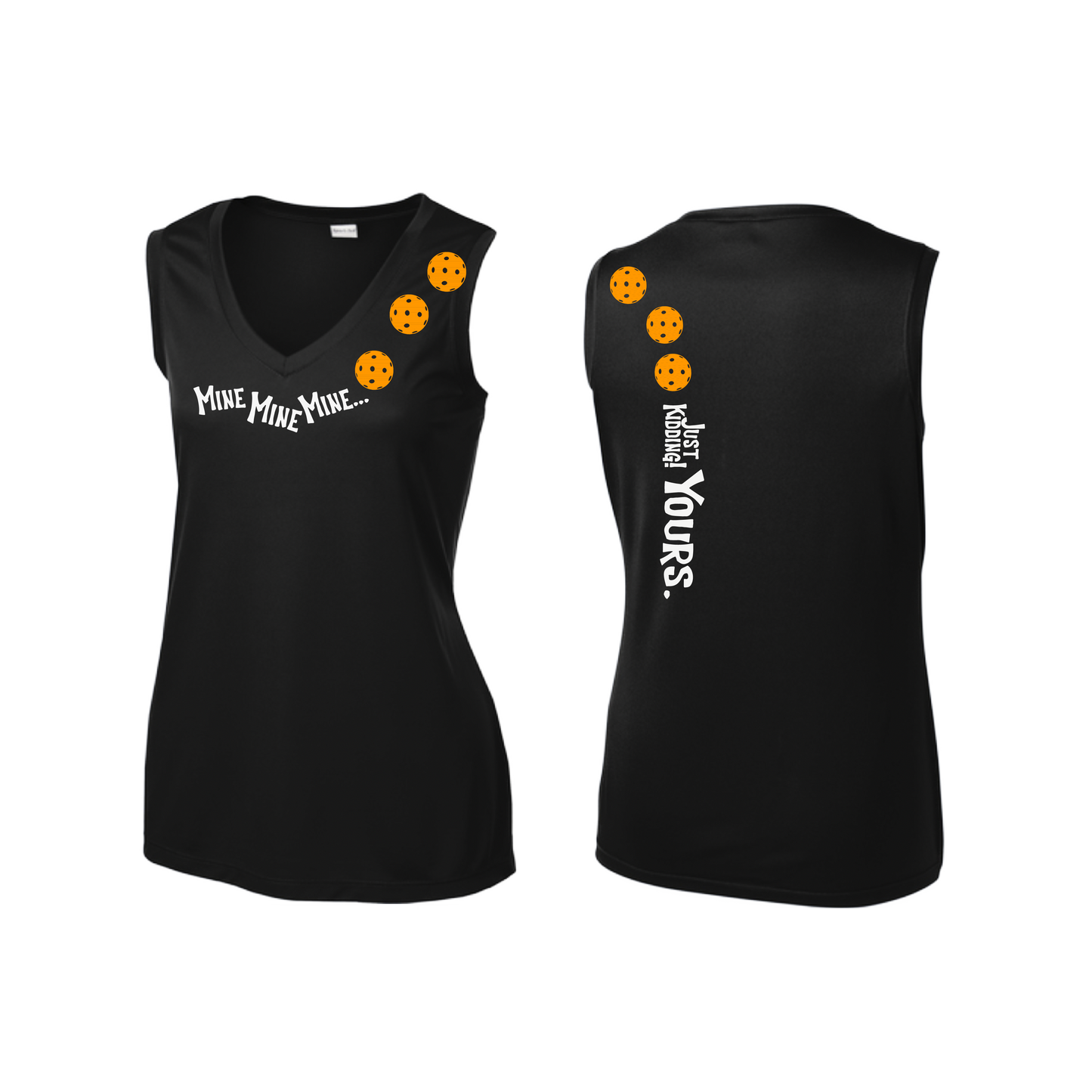 Mine JK Yours (Pickleballs Cyan Green Orange) | Women’s Sleeveless Athletic Shirt | 100% Polyester