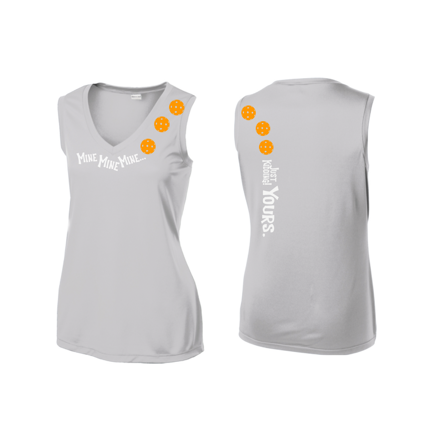 Mine JK Yours (Pickleballs Cyan Green Orange) | Women’s Sleeveless Athletic Shirt | 100% Polyester