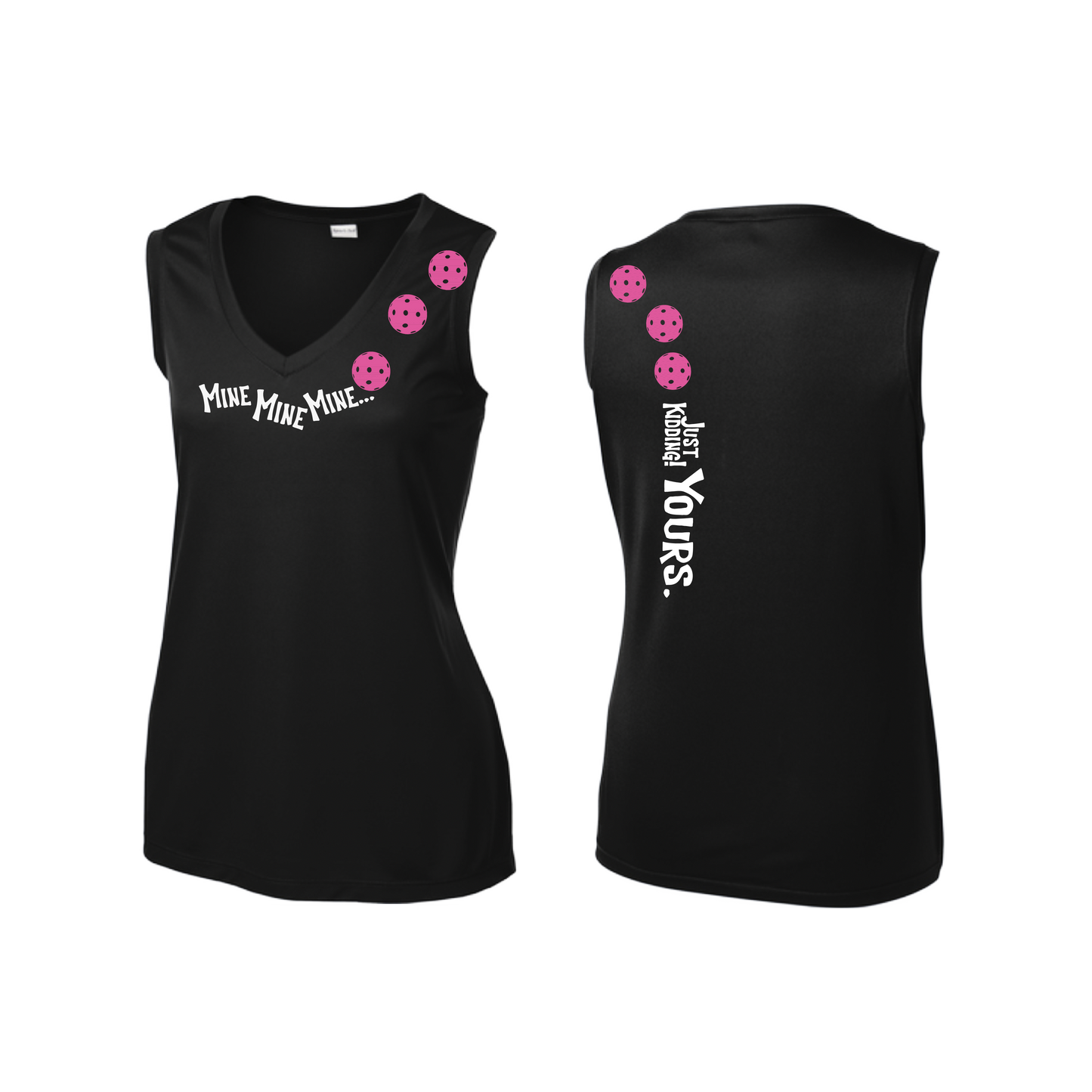 Mine JK Yours (Pickleballs Pink Purple Rainbow) | Women’s Sleeveless Athletic Shirt | 100% Polyester