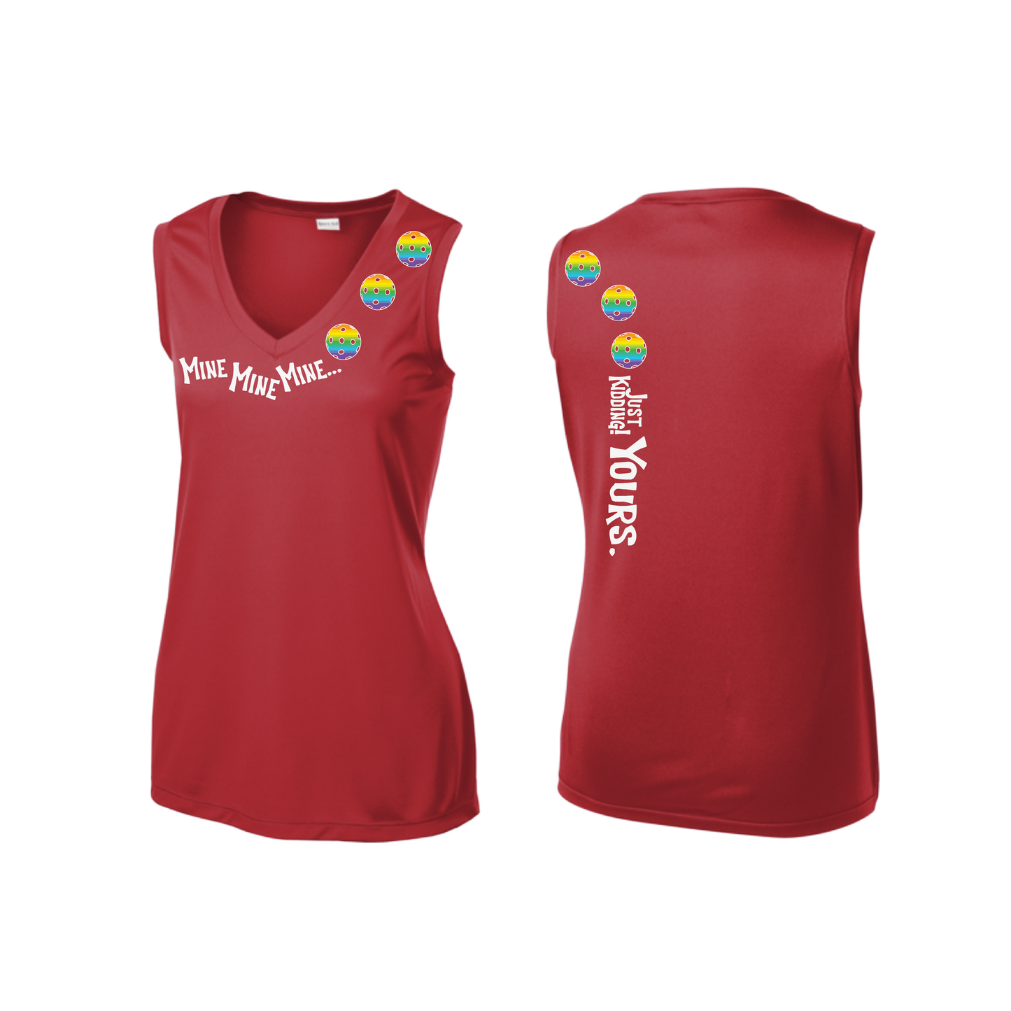 MIne JK Yours (Pickleball Colors Green Rainbow Pink or Cyan) | Women’s Sleeveless Athletic Shirt | 100% Polyester