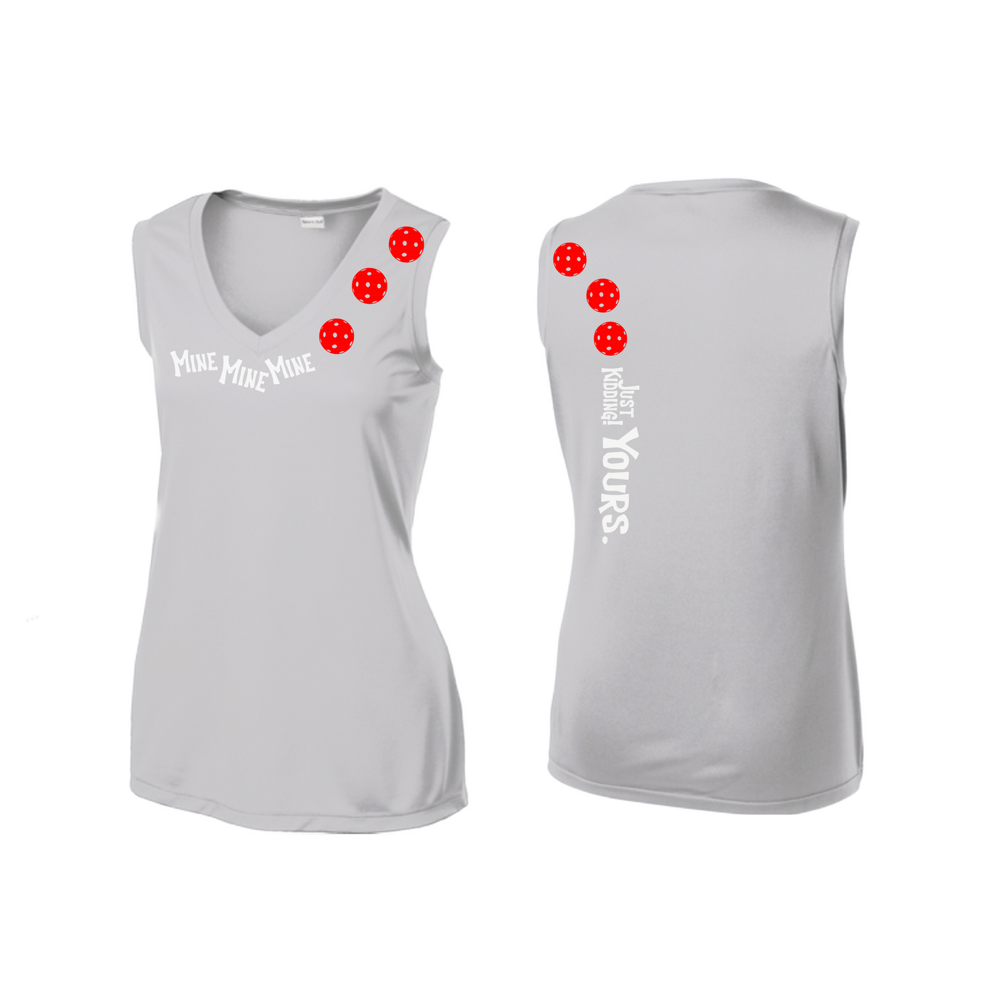 Mine JK Yours (Pickleballs Red White Yellow) | Women’s Sleeveless Athletic Shirt | 100% Polyester