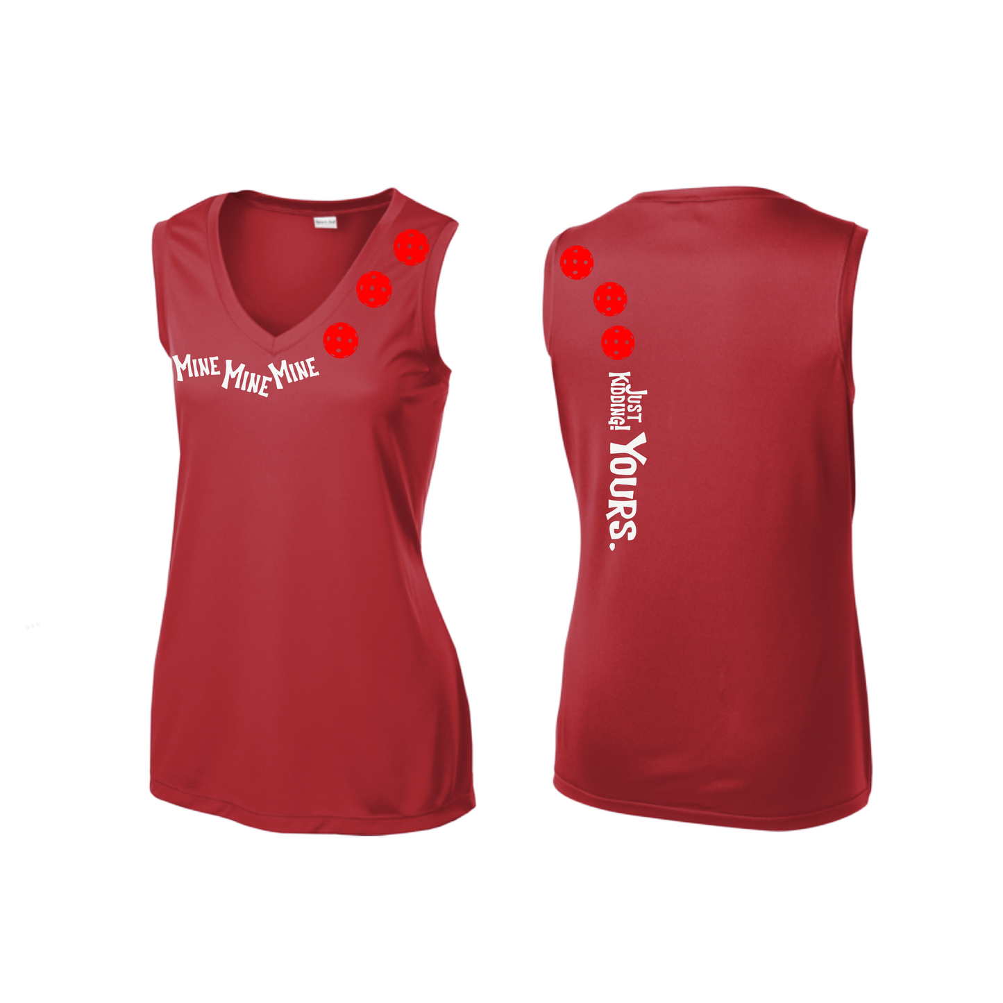 Mine JK Yours (Pickleballs Red White Yellow) | Women’s Sleeveless Athletic Shirt | 100% Polyester