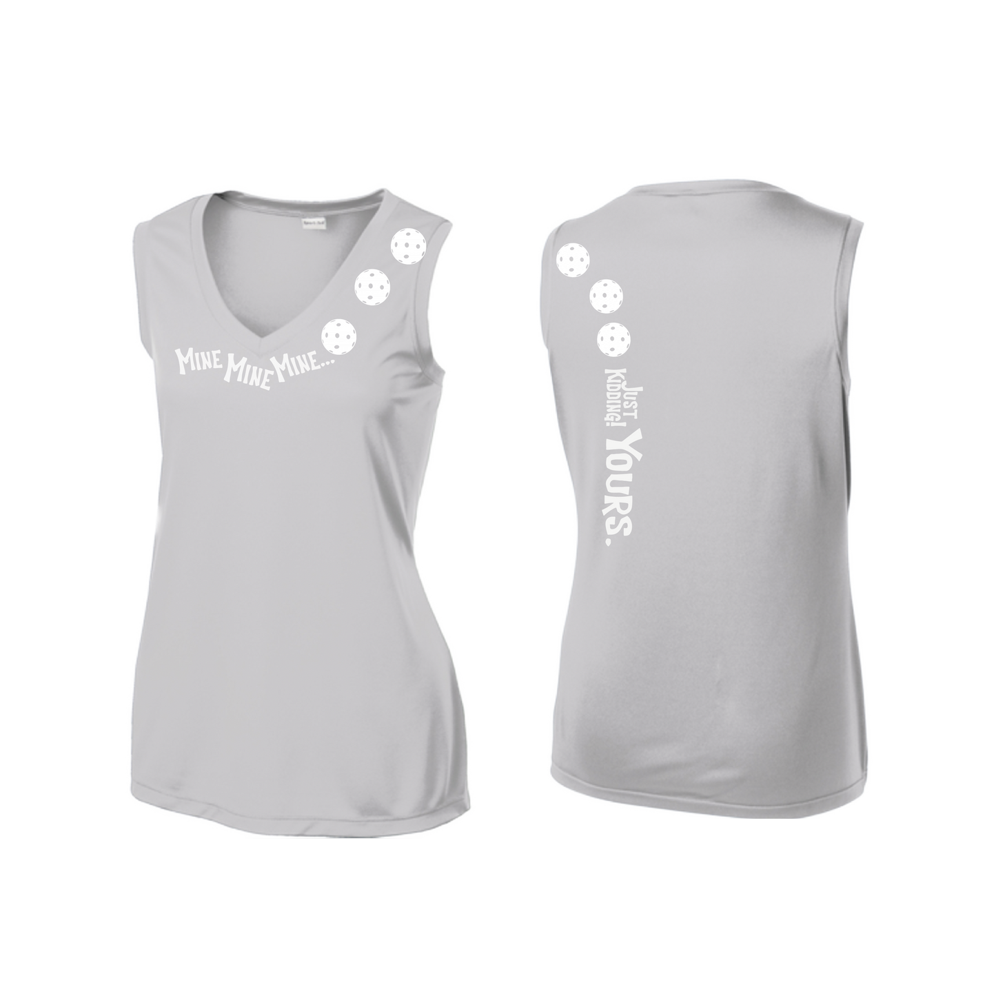 Mine JK Yours (Pickleballs Red White Yellow) | Women’s Sleeveless Athletic Shirt | 100% Polyester