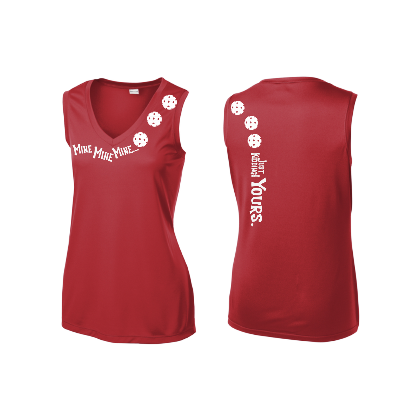 Mine JK Yours (Pickleballs Red White Yellow) | Women’s Sleeveless Athletic Shirt | 100% Polyester