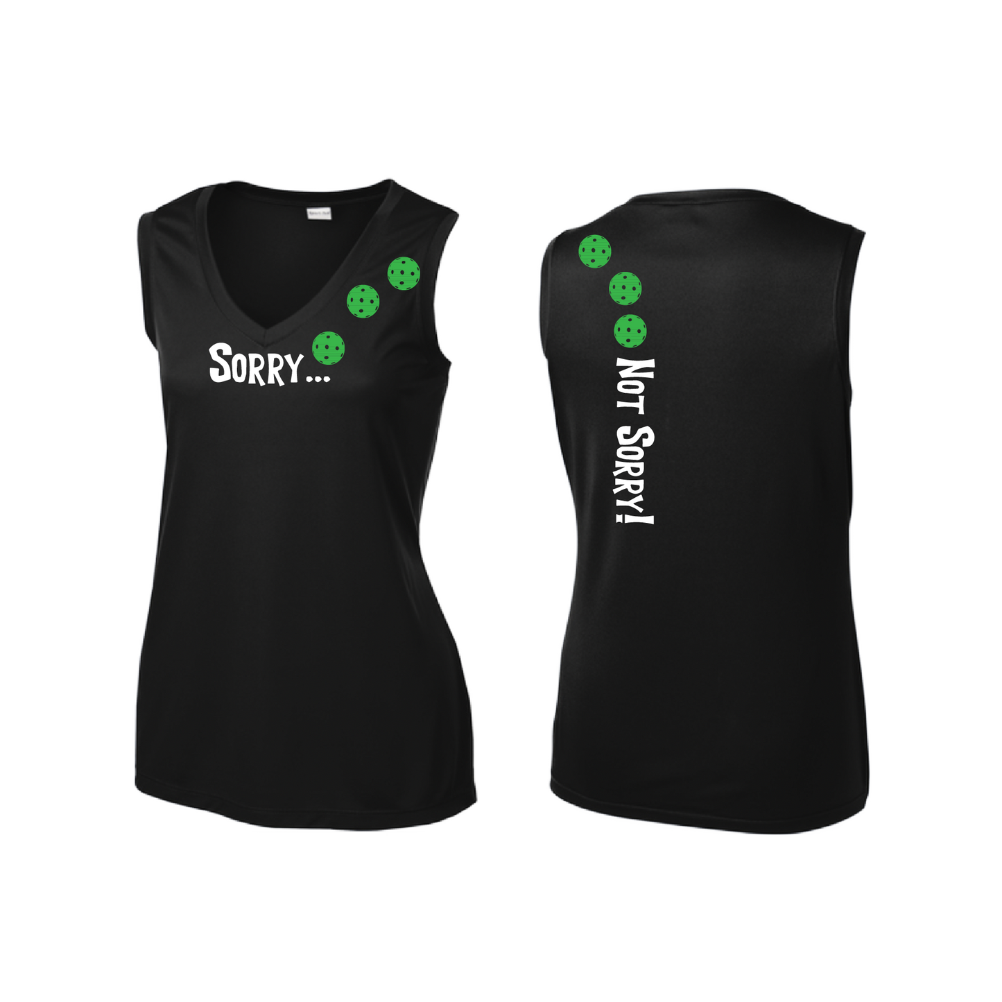 Sorry Not Sorry (Pickleballs Cyan Green Orange) | Women’s Sleeveless Athletic Shirt | 100% Polyester