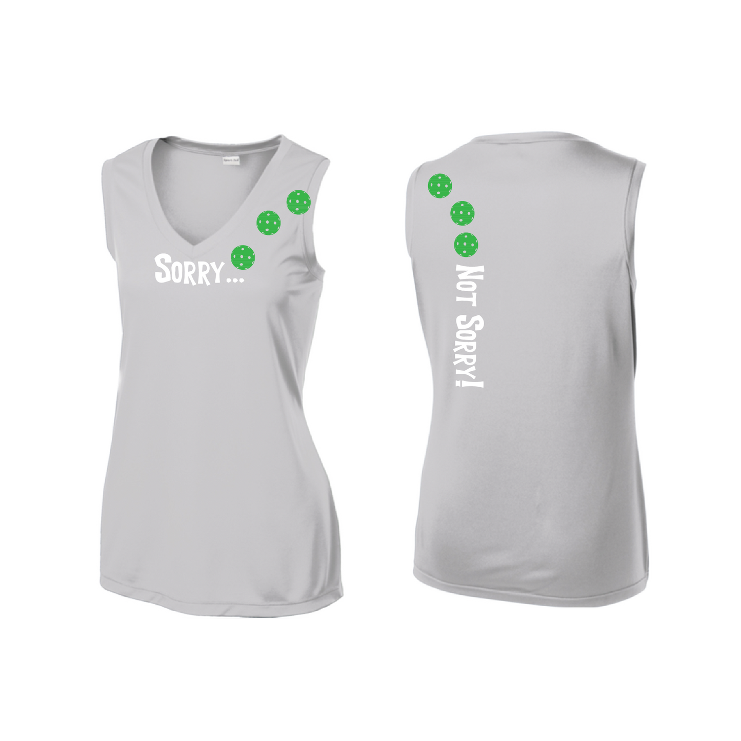 Sorry Not Sorry (Pickleballs Cyan Green Orange) | Women’s Sleeveless Athletic Shirt | 100% Polyester