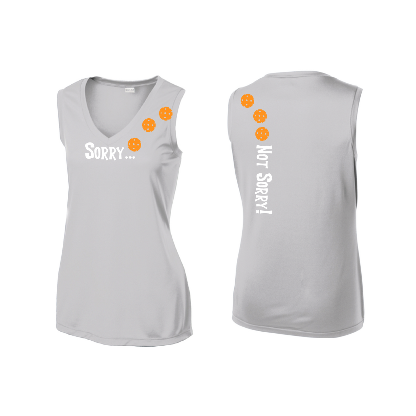 Sorry Not Sorry (Pickleballs Cyan Green Orange) | Women’s Sleeveless Athletic Shirt | 100% Polyester