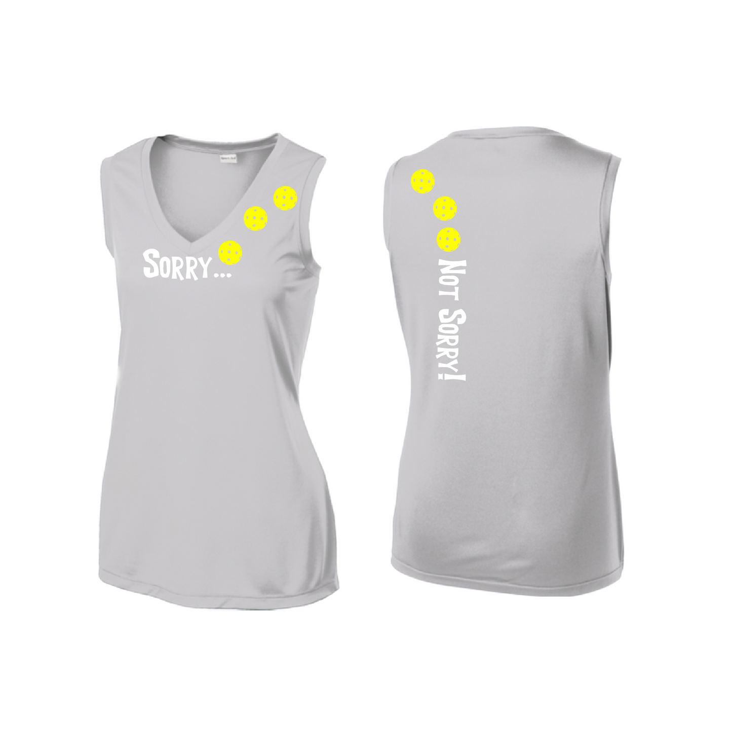 Sorry Not Sorry (Pickleballs Red White Yellow) | Women’s Sleeveless Athletic Shirt | 100% Polyester