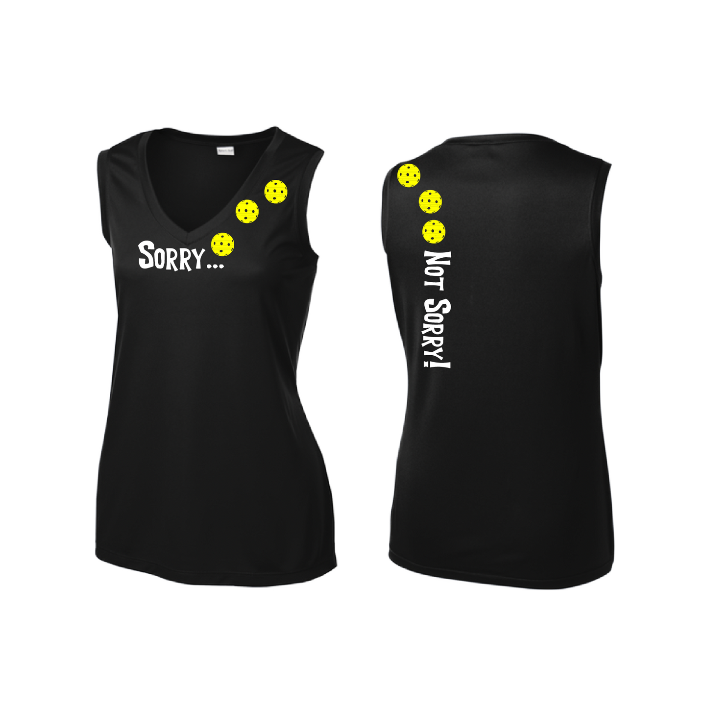 Sorry Not Sorry (Pickleballs Red White Yellow) | Women’s Sleeveless Athletic Shirt | 100% Polyester