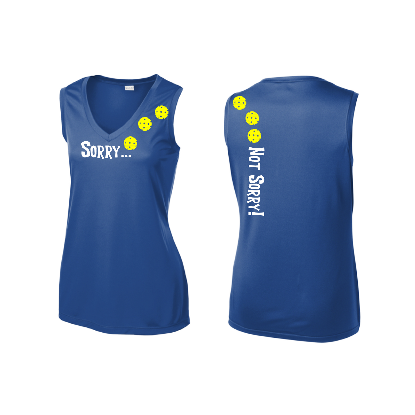 Sorry Not Sorry (Pickleballs Red White Yellow) | Women’s Sleeveless Athletic Shirt | 100% Polyester