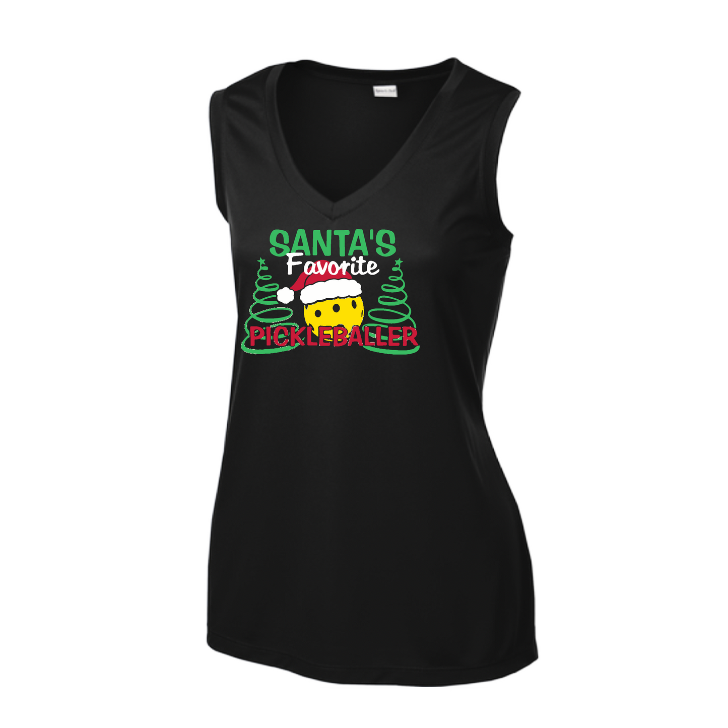 Santa's Favorite Pickleballer | Women’s Sleeveless Athletic Shirt | 100% Polyester