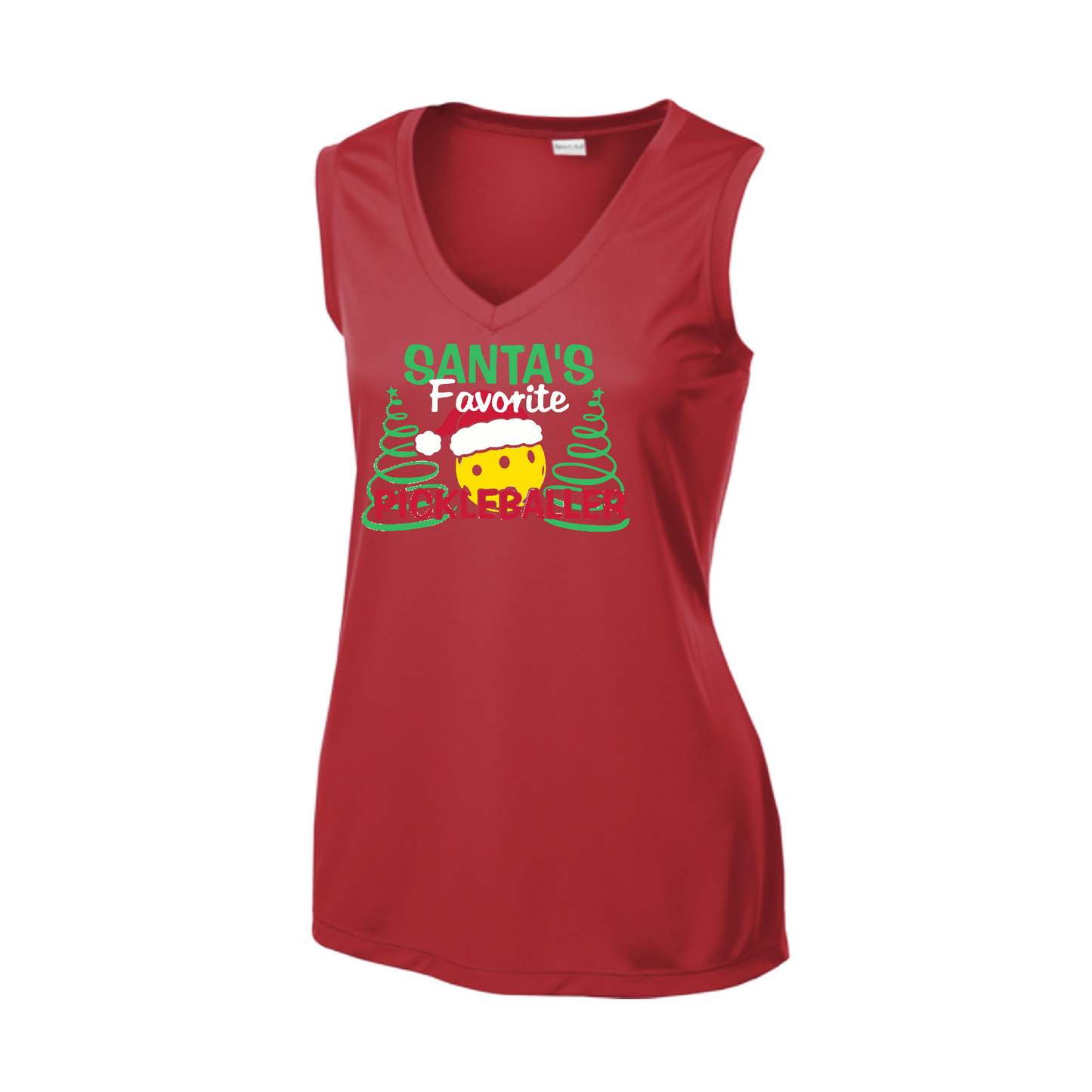 Santa's Favorite Pickleballer | Women’s Sleeveless Athletic Shirt | 100% Polyester