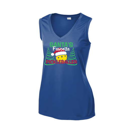 Santa's Favorite Pickleballer | Women’s Sleeveless Athletic Shirt | 100% Polyester