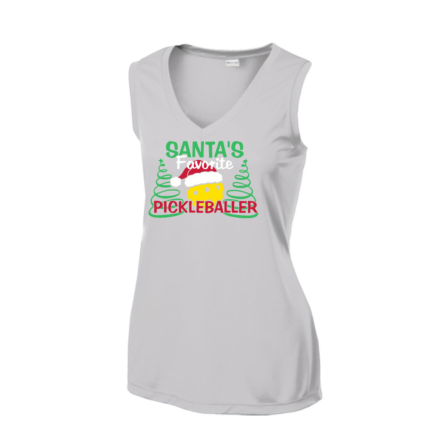 Santa's Favorite Pickleballer | Women’s Sleeveless Athletic Shirt | 100% Polyester