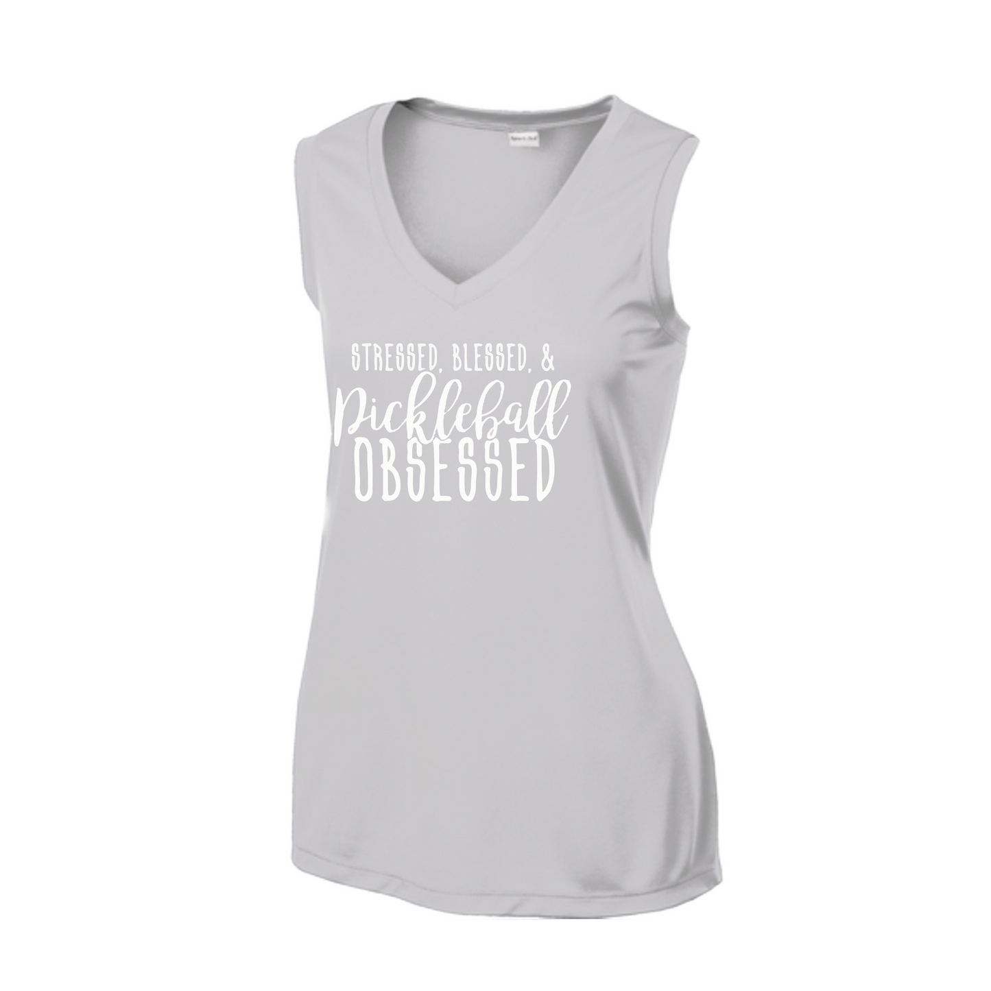 Stressed Blessed & Pickleball Obsessed | Women’s Sleeveless Athletic Shirt | 100% Polyester