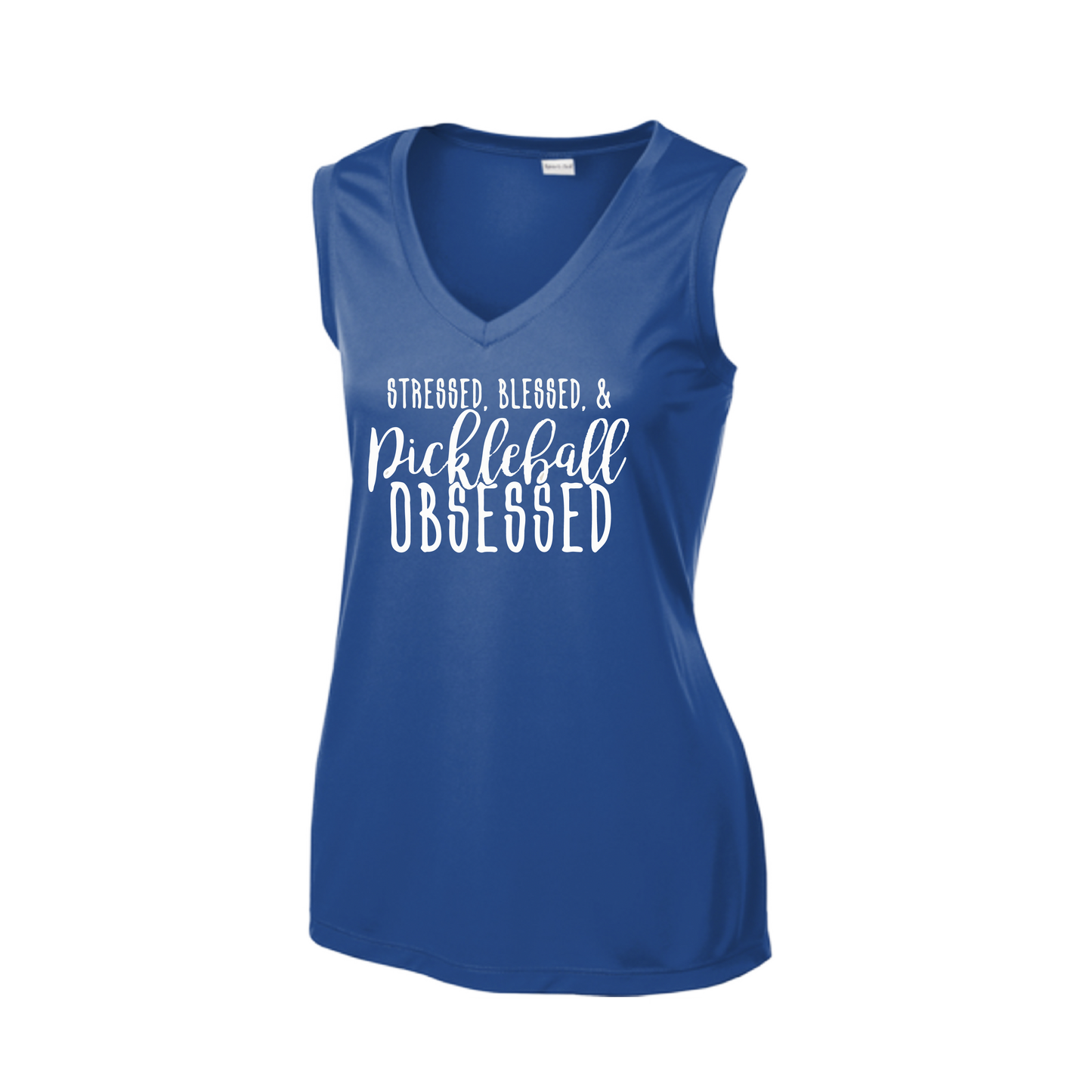 Stressed Blessed & Pickleball Obsessed | Women’s Sleeveless Athletic Shirt | 100% Polyester