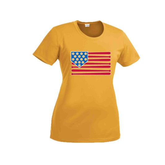 Baseball Flag | Women’s Short Sleeve Crewneck Baseball T-Shirts | 100% Polyester