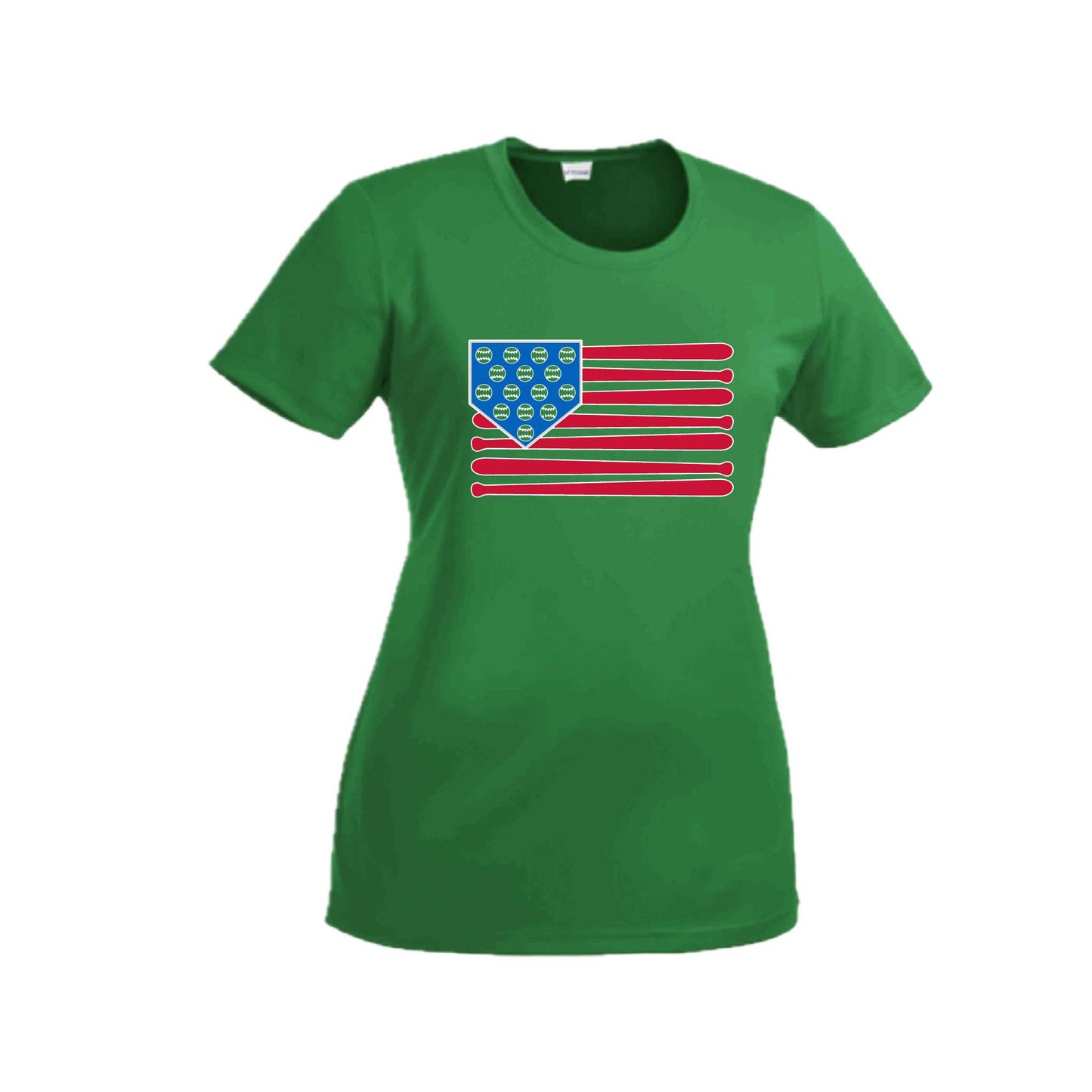 Baseball Flag | Women’s Short Sleeve Crewneck Baseball T-Shirts | 100% Polyester