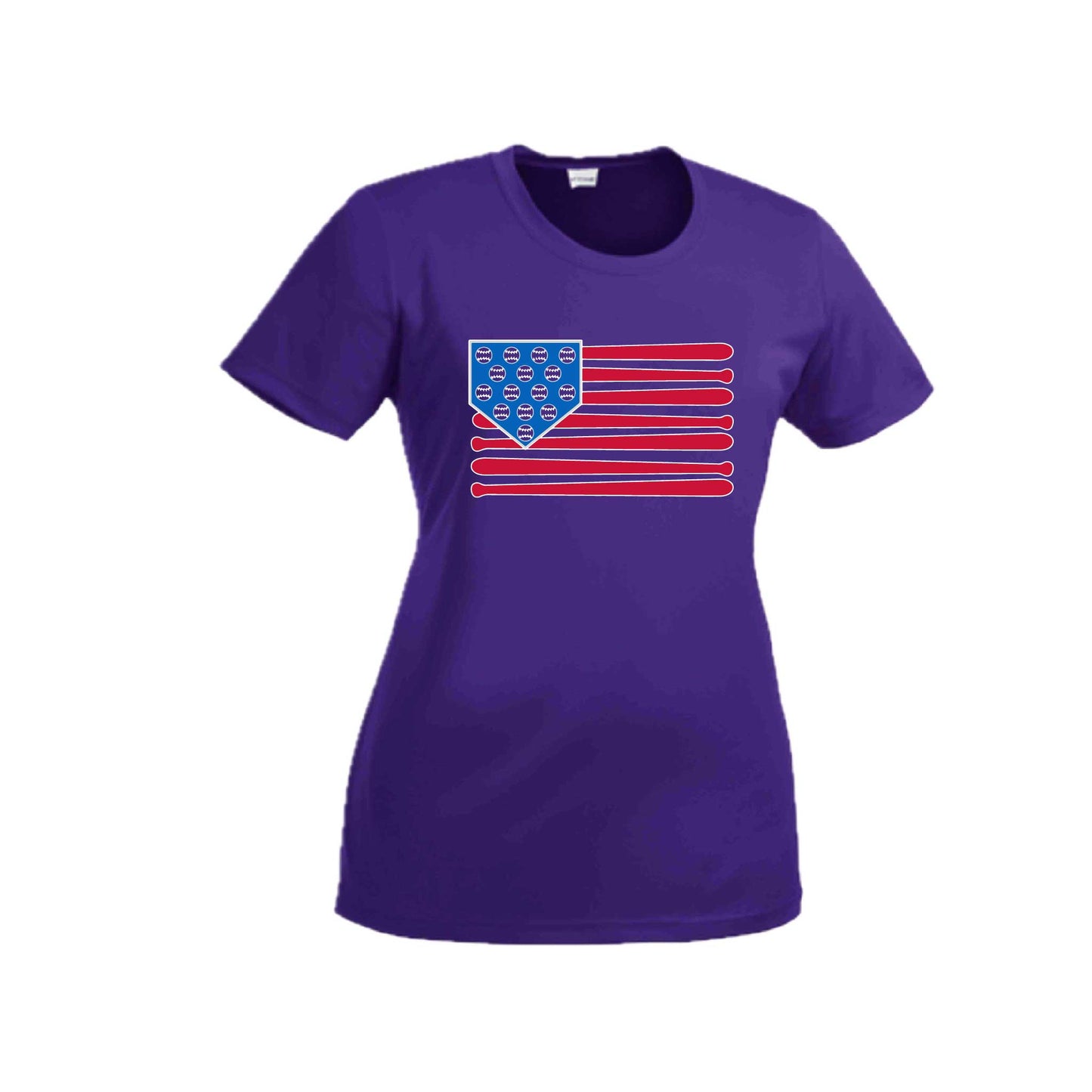 Baseball Flag | Women’s Short Sleeve Crewneck Baseball T-Shirts | 100% Polyester