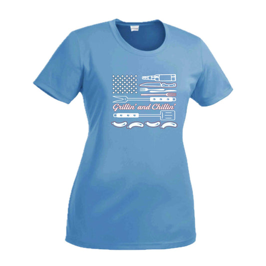 Grillin' and Chillin' | Women’s Short Sleeve Crewneck Camping T-Shirts | 100% Polyester
