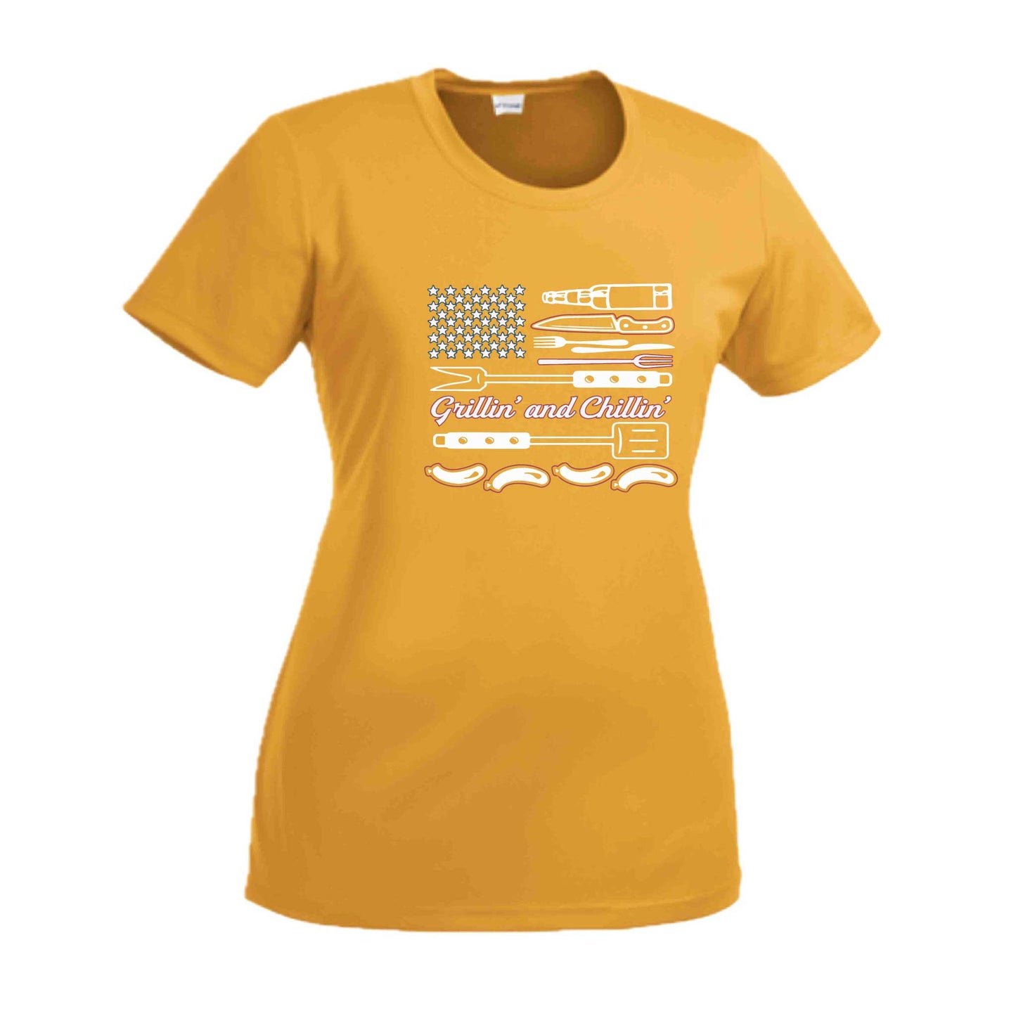 Grillin' and Chillin' | Women’s Short Sleeve Crewneck Camping T-Shirts | 100% Polyester