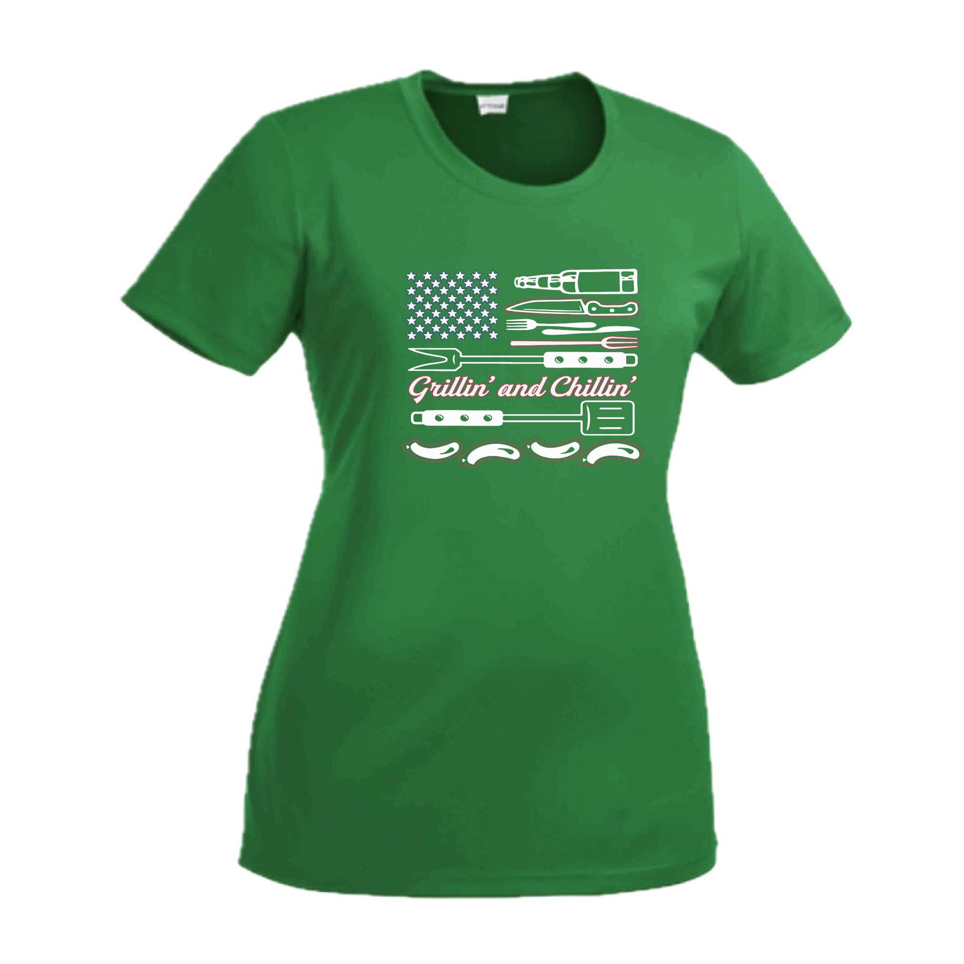 Grillin' and Chillin' | Women’s Short Sleeve Crewneck Camping T-Shirts | 100% Polyester