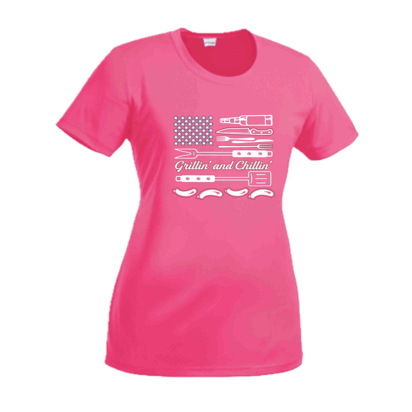 Grillin' and Chillin' | Women’s Short Sleeve Crewneck Camping T-Shirts | 100% Polyester
