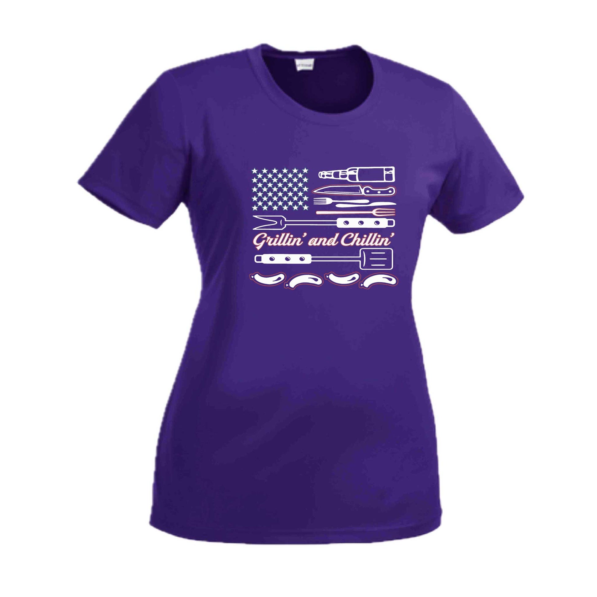 Grillin' and Chillin' | Women’s Short Sleeve Crewneck Camping T-Shirts | 100% Polyester