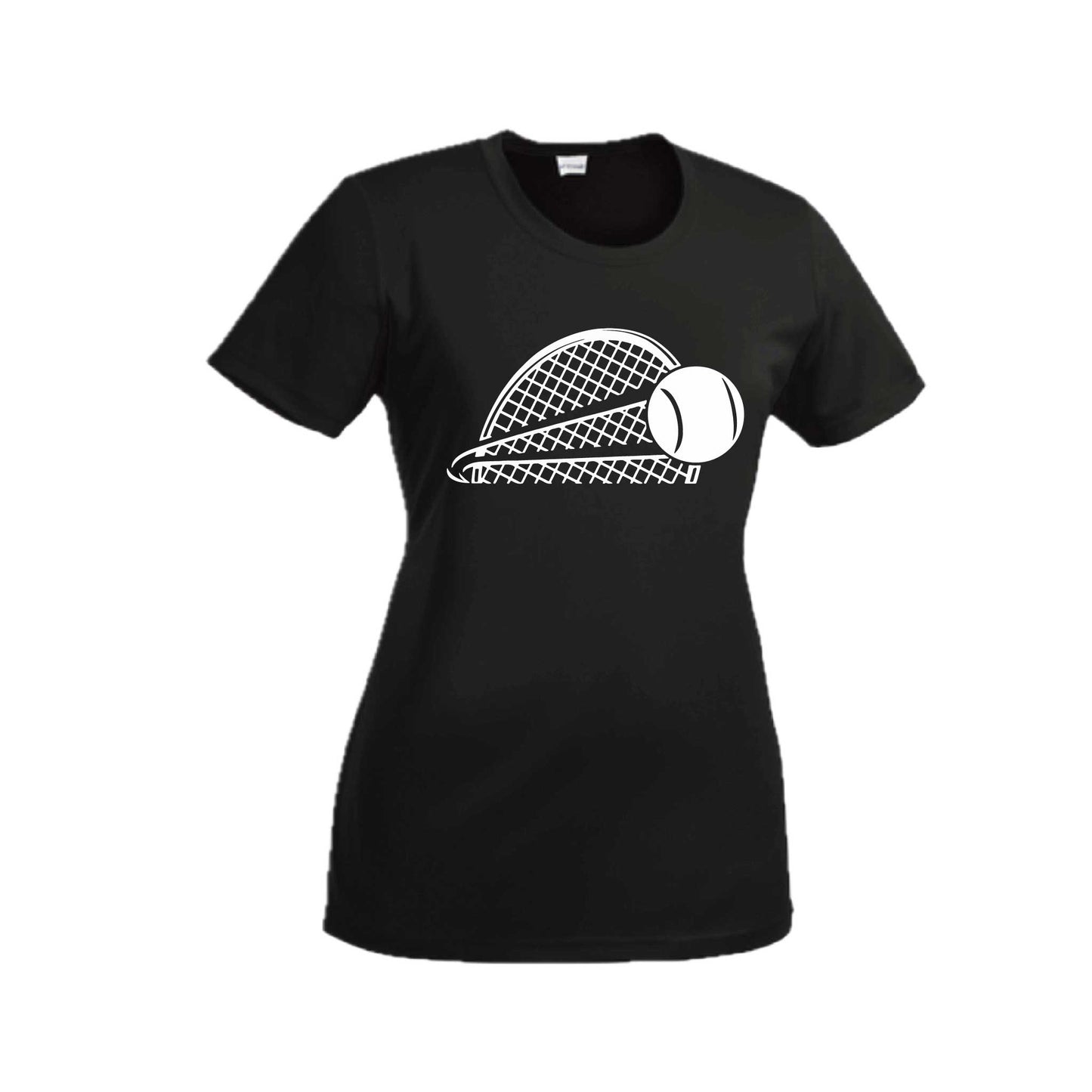 Tennis Half Racquet | Women’s Short Sleeve Crewneck Tennis T-Shirts | 100% Polyester