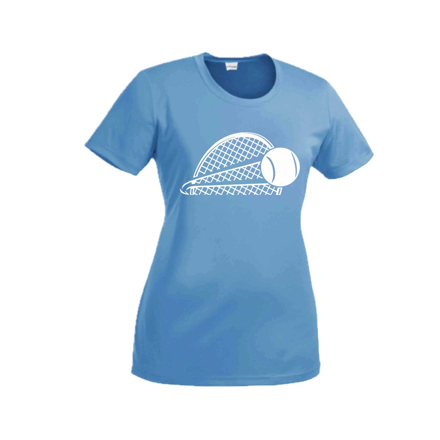 Tennis Half Racquet | Women’s Short Sleeve Crewneck Tennis T-Shirts | 100% Polyester