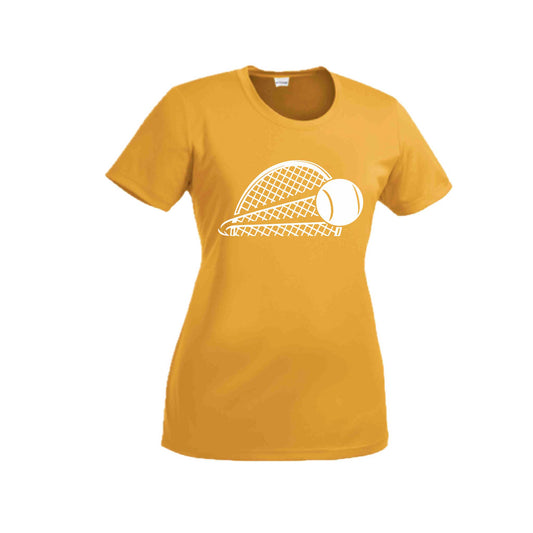 Tennis Half Racquet | Women’s Short Sleeve Crewneck Tennis T-Shirts | 100% Polyester