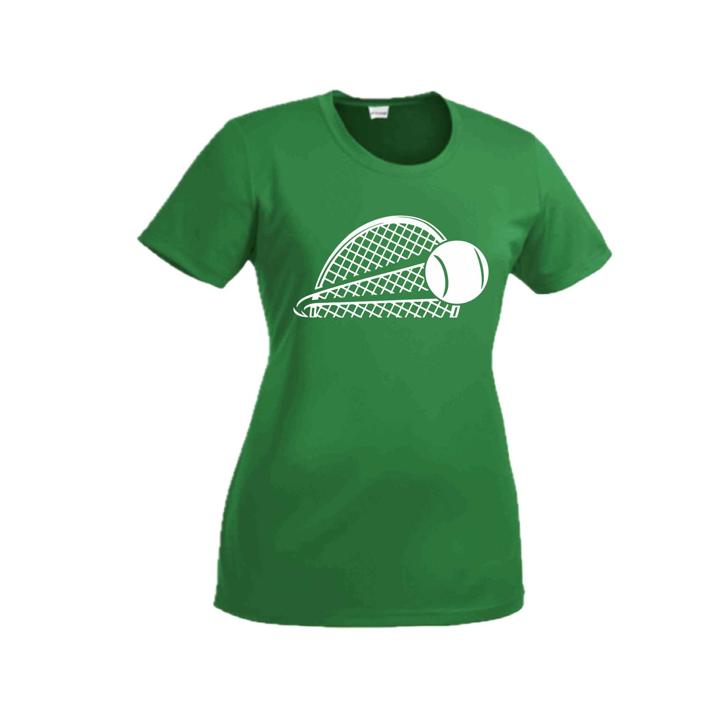 Tennis Half Racquet | Women’s Short Sleeve Crewneck Tennis T-Shirts | 100% Polyester