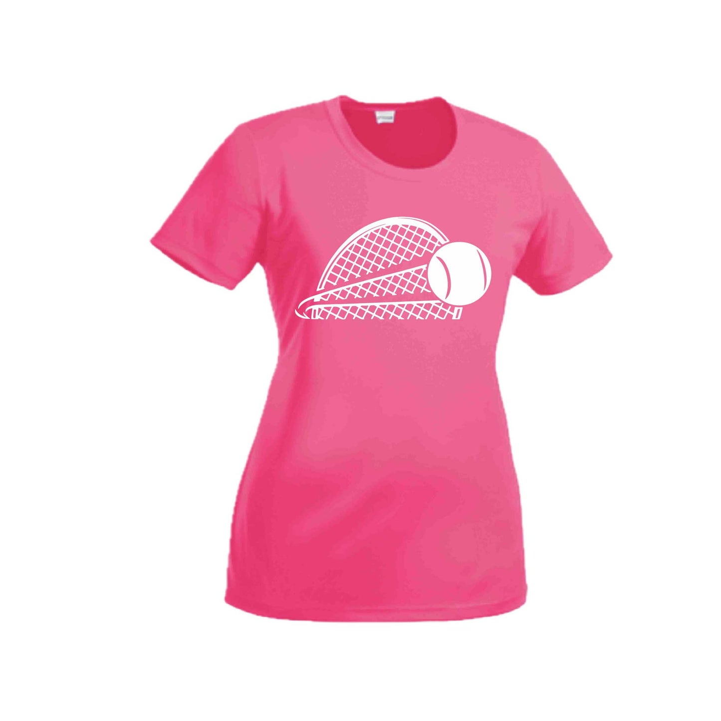 Tennis Half Racquet | Women’s Short Sleeve Crewneck Tennis T-Shirts | 100% Polyester