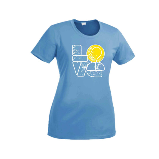 Love Stacked | Women’s Short Sleeve Crewneck Tennis T-Shirts | 100% Polyester