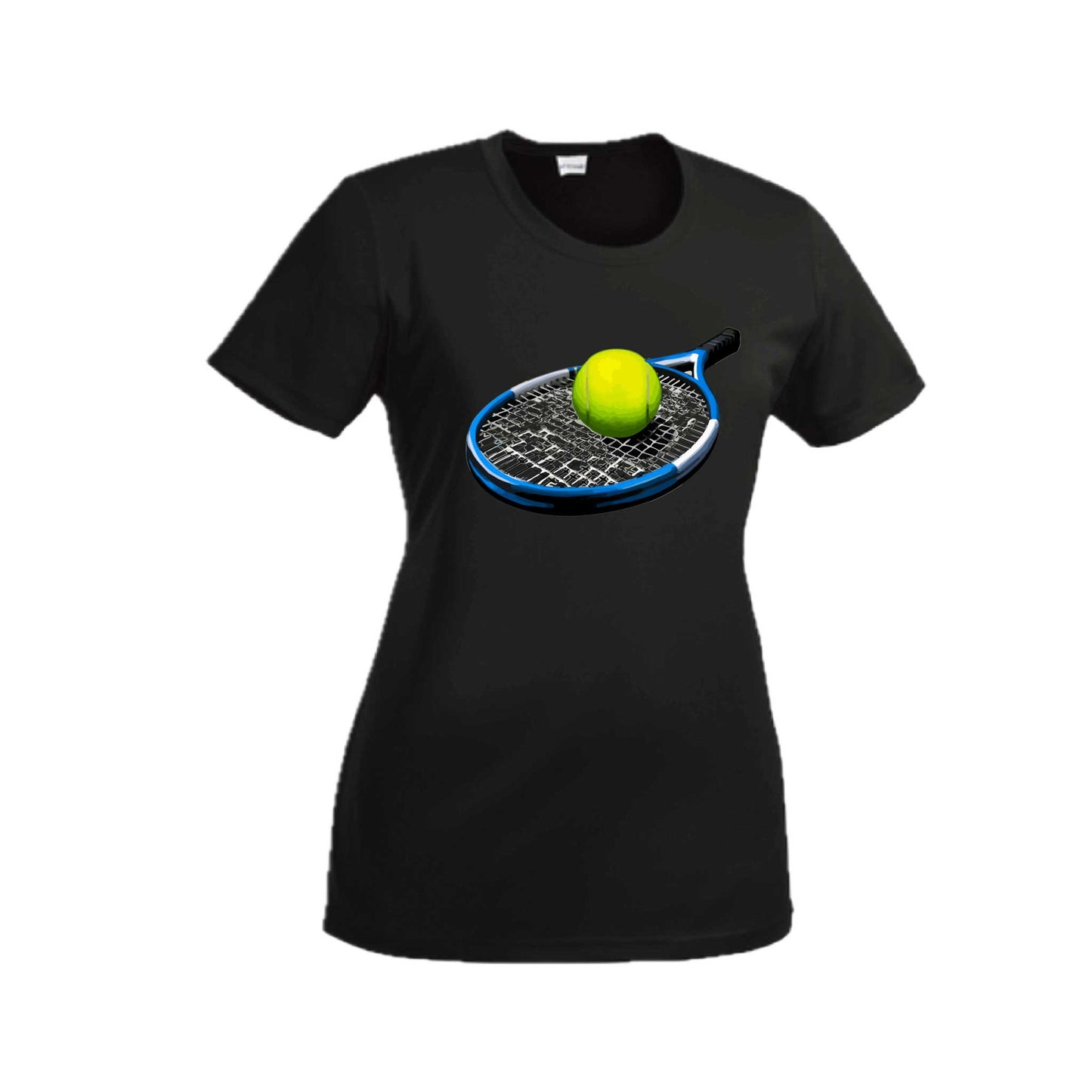 Tennis Racquet and Ball | Women’s Short Sleeve Crewneck Tennis T-Shirts | 100% Polyester
