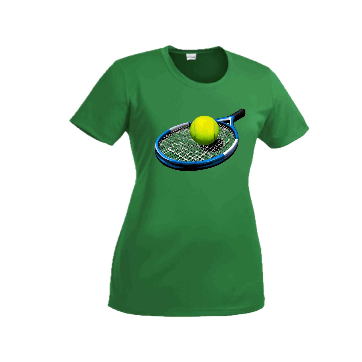 Tennis Racquet and Ball | Women’s Short Sleeve Crewneck Tennis T-Shirts | 100% Polyester