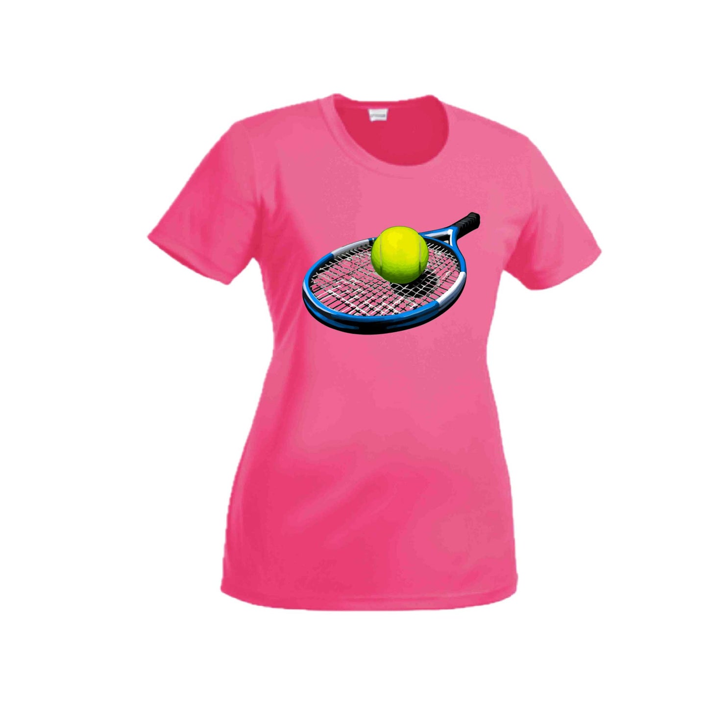 Tennis Racquet and Ball | Women’s Short Sleeve Crewneck Tennis T-Shirts | 100% Polyester