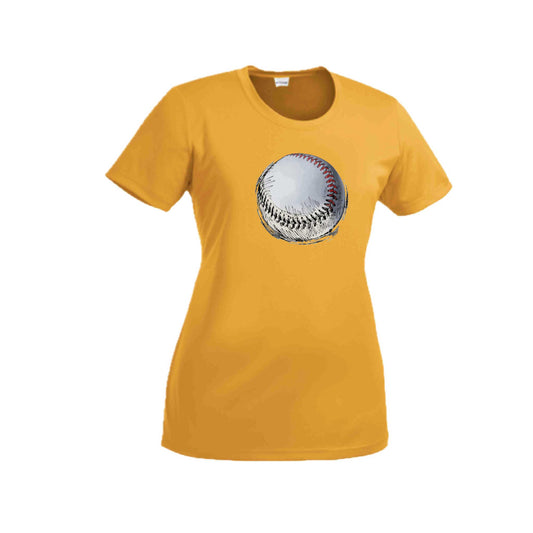 Baseball Sketched | Women’s Short Sleeve Crewneck Baseball T-Shirts | 100% Polyester