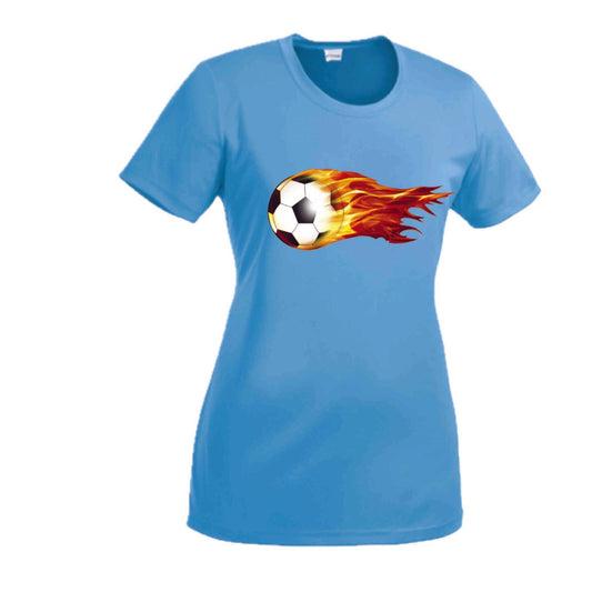 Soccer On Fire | Women’s Short Sleeve Crewneck Soccer T-Shirts | 100% Polyester