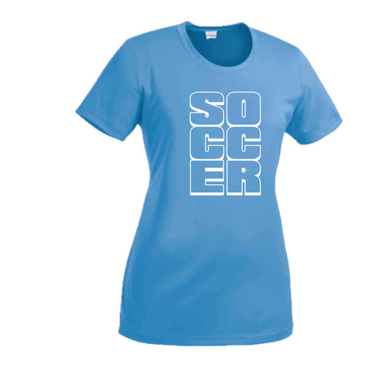 Soccer Stacked | Women’s Short Sleeve Crewneck Soccer T-Shirts | 100% Polyester