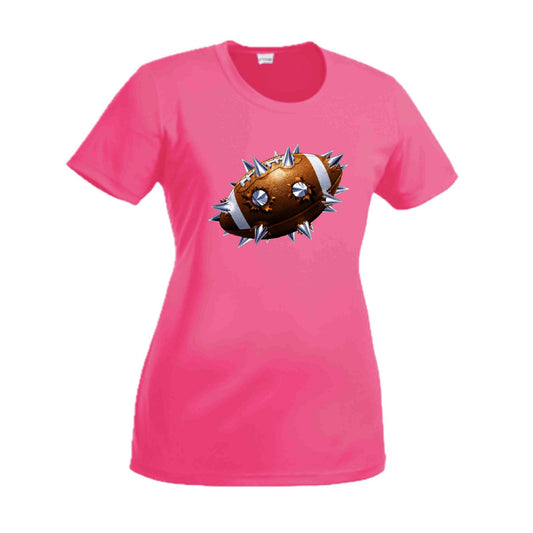 Spiked Football | Women’s Short Sleeve Crewneck Football T-Shirts | 100% Polyester