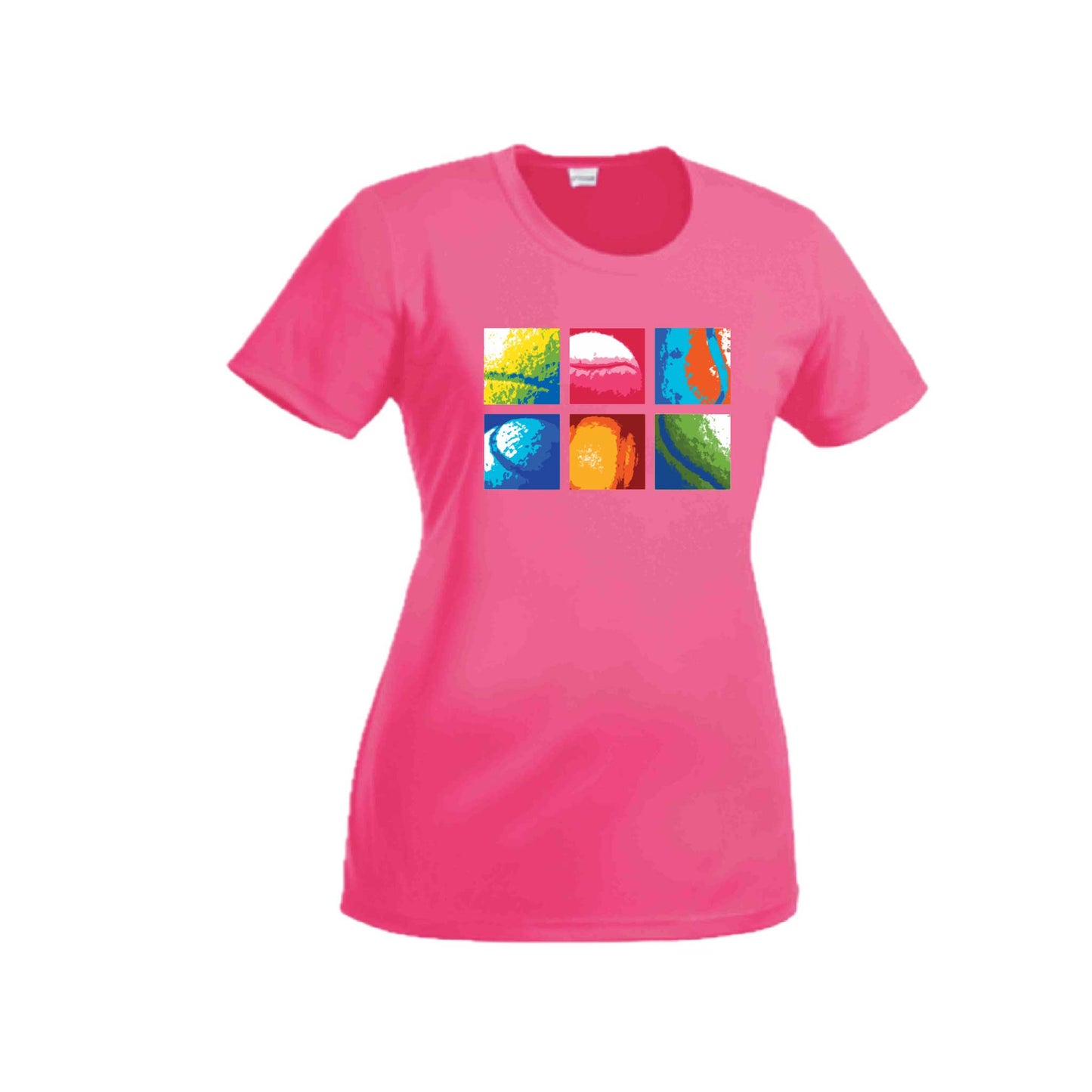 Tennis Squares | Women’s Short Sleeve Crewneck Tennis T-Shirts | 100% Polyester