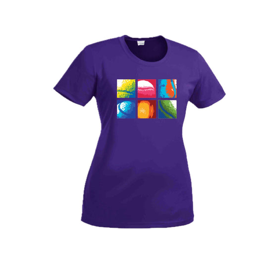 Tennis Squares | Women’s Short Sleeve Crewneck Tennis T-Shirts | 100% Polyester